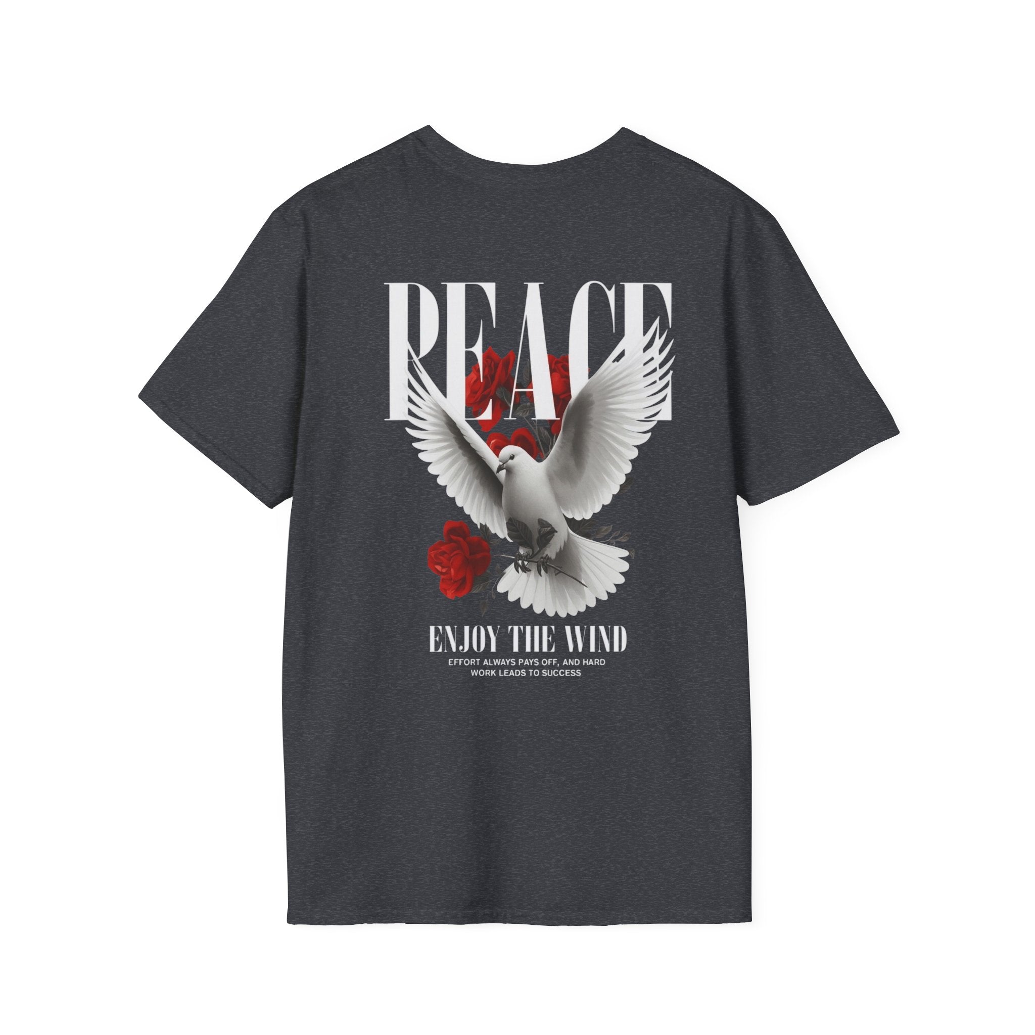 Peace Dove Graphic T-Shirt — "Enjoy The Wind" Floral Back Print