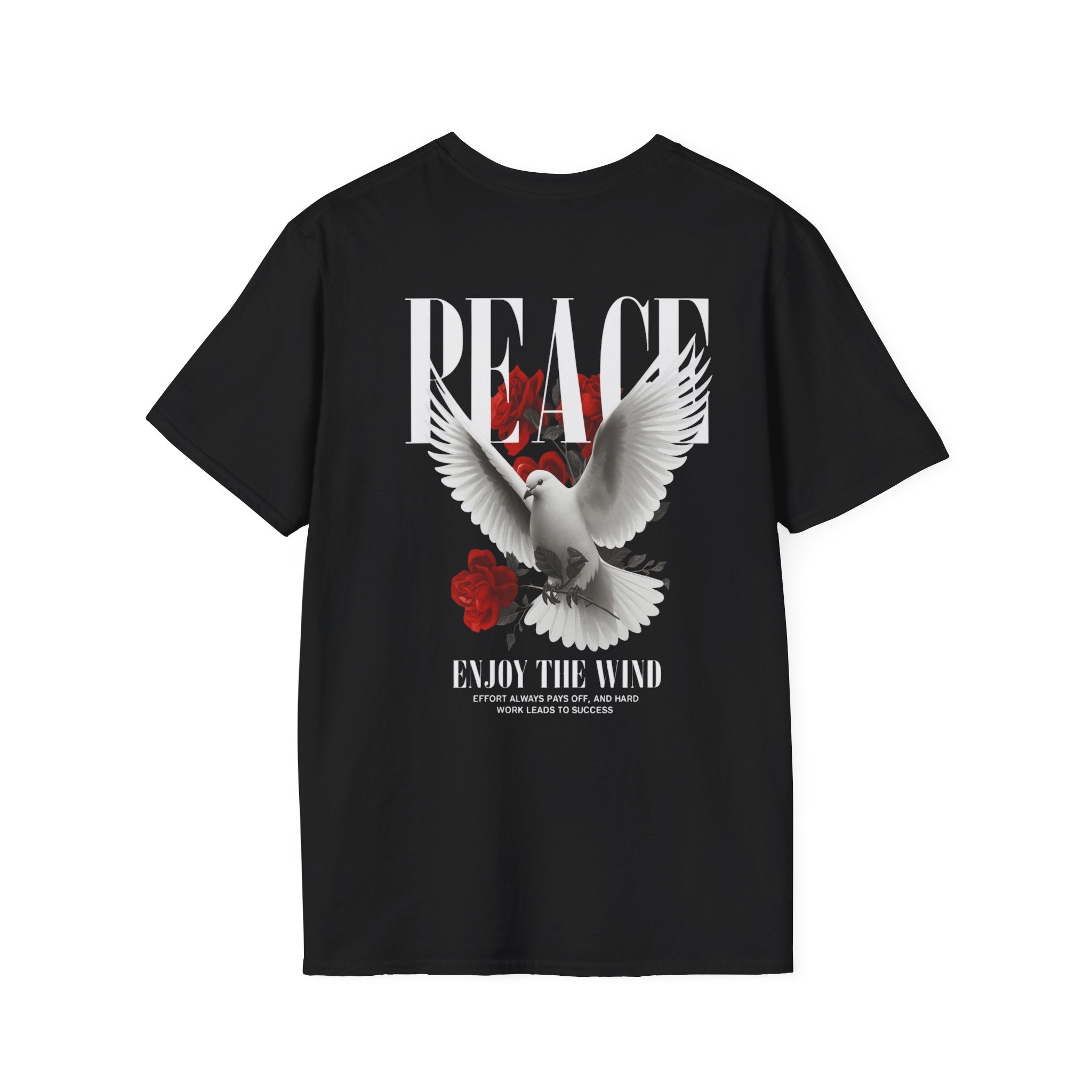 Peace Dove Graphic T-Shirt — "Enjoy The Wind" Floral Back Print